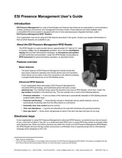 esi rfid reader with maglock|ESI Presence Management User's Guide .